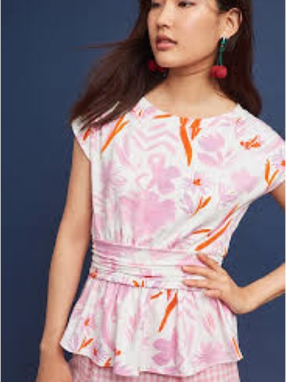 Anthropologie Pink and Orange Floral Peplum Blouse